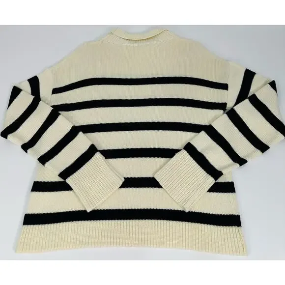 CAARA Cream & Black Striped Turtleneck Sweater Size Medium 100% Cotton - Picture 5 of 10